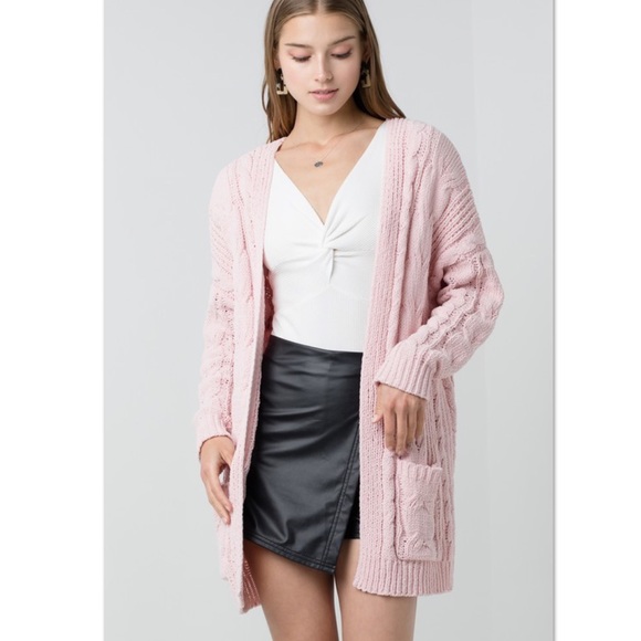 Blush Chunky Cable Knit Cardigan - Picture 5 of 5